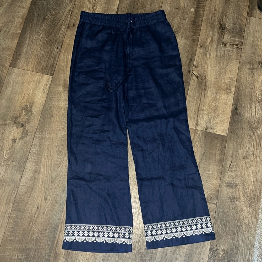 Lands end tie waist embroidered pants